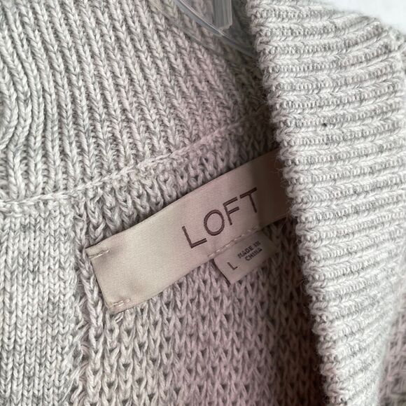 Loft Grey Long Sleeve Cotton Button Crew Neck Knit Sweater Women's Sz L - Picture 6 of 9